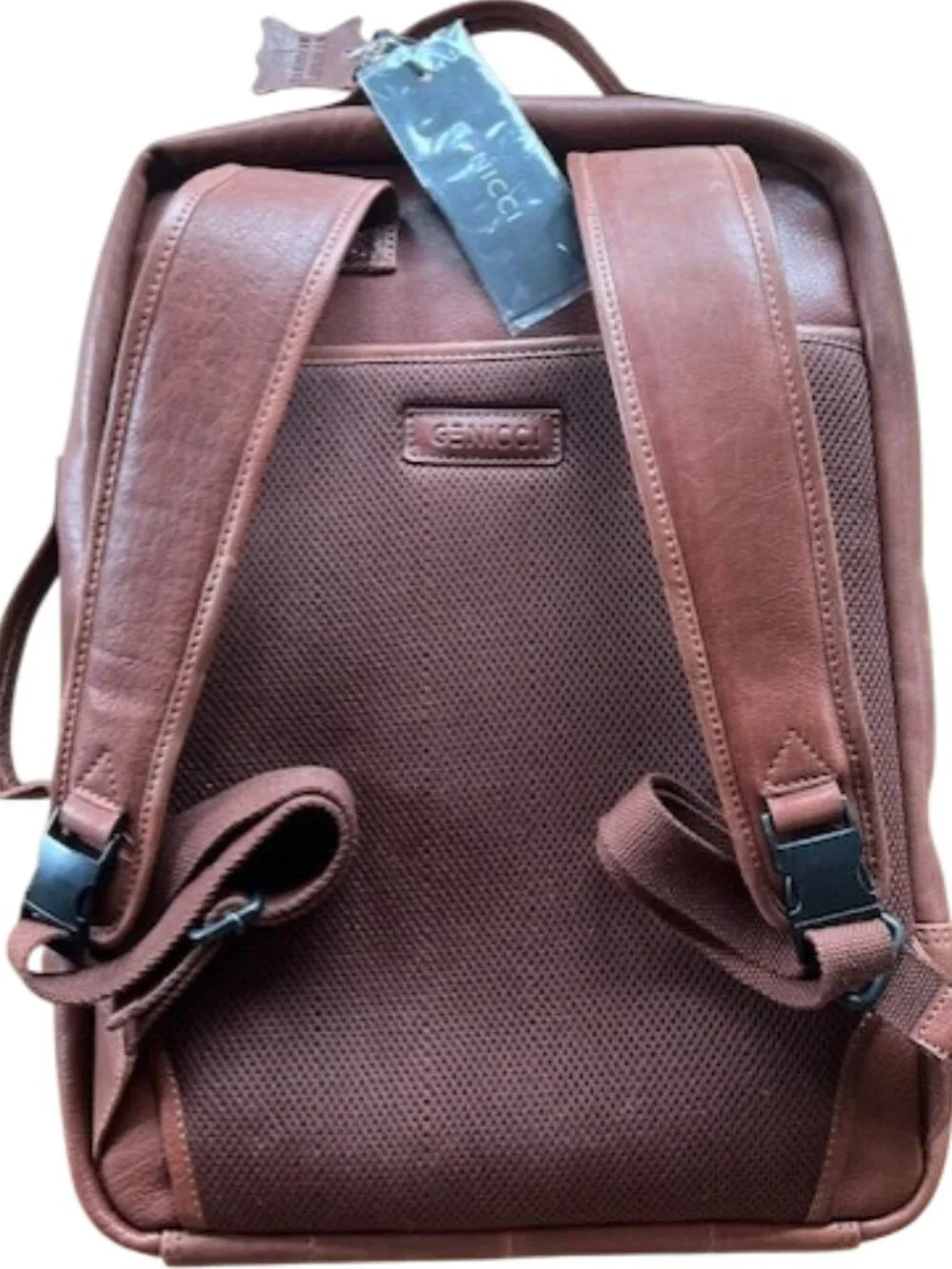 Genicci U-Falcon Leather Backpack Cognac Brown NWT Multi-Compartment